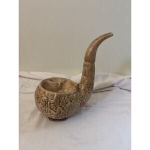 Vintage Ceramic Pipe Shaped Smoker Ashtray Farmers Cabin 9" Tall Pilgrims